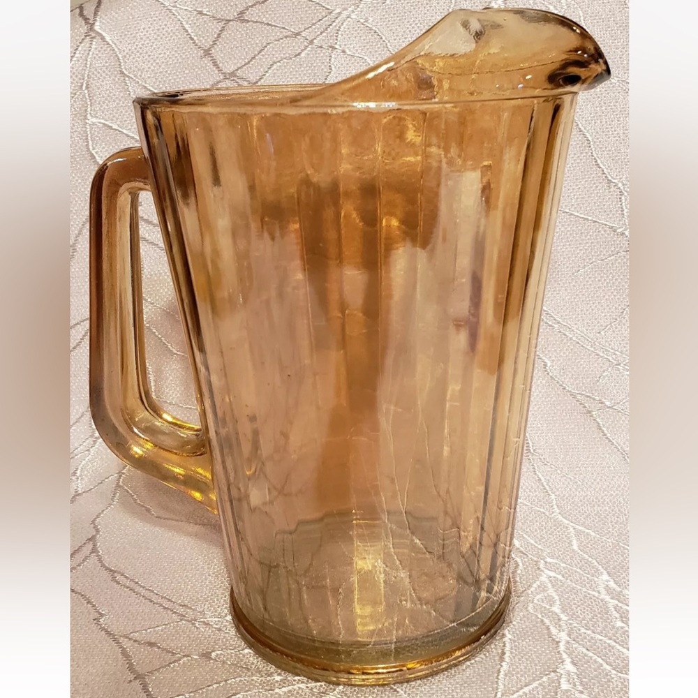 Vintage Collectible Amber Iridescent Glass Pitcher Jeannette Glass